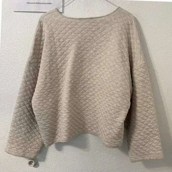 Banana Republic Womens XL Quilted Pullover Sweatshirt Oatmeal Beige Boat Neck - Picture 3 of 5